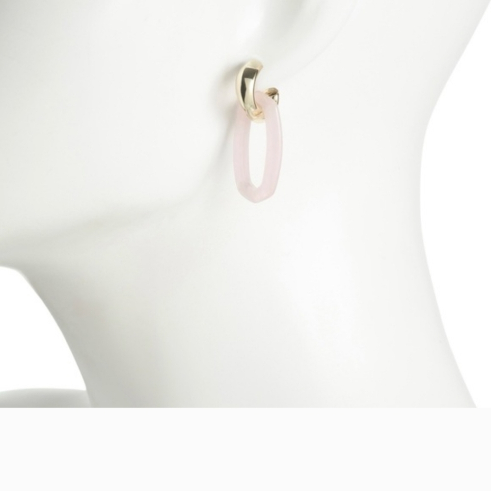 💕🔹️Kendra Scott 🔹️Gold Pink Rose Quartz Danielle Link Earrings - Picture 2 of 5